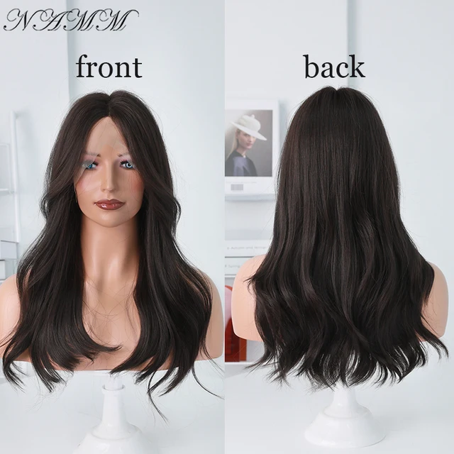 NAMM Natural Black Synthetic Lace Hair Wigs Female Long Loose Wave Lace Wig for Women Cosplay Fake Hair Heat Resistant Wigs 4