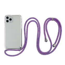 Transparent Crossbody Necklace Phone Case with Lanyard Strap for iP 12-12 Pro (Purple rainbow)