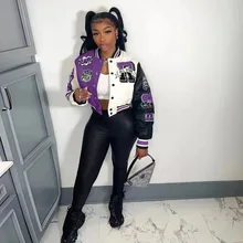  Varsity Jacket For Women 2022 Fall Winter Print Patchwork Long Sleeve Buttons Streetwear Racing Bomber Jackets Top Y2k 