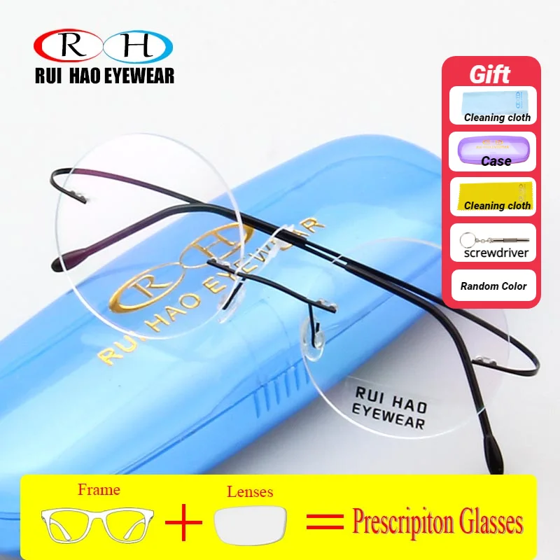 Prescription Glasses Round Eyeglasses Frame Unisex Alloy Rimless Frames