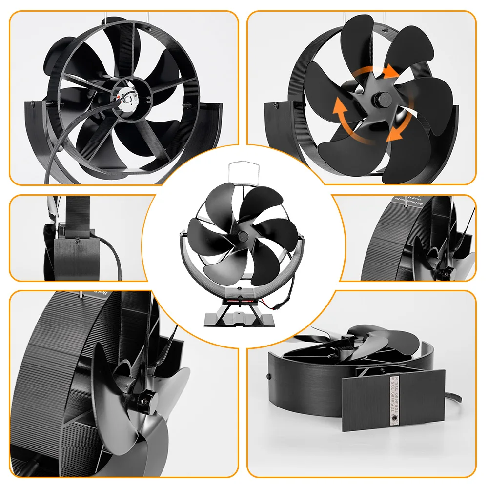 6 Blades Heat Powered Stove Fan 360 Rotating Fireplace Fan Log Wood Burner Eco-fan Quiet Efficient Heat Distribution Stove
