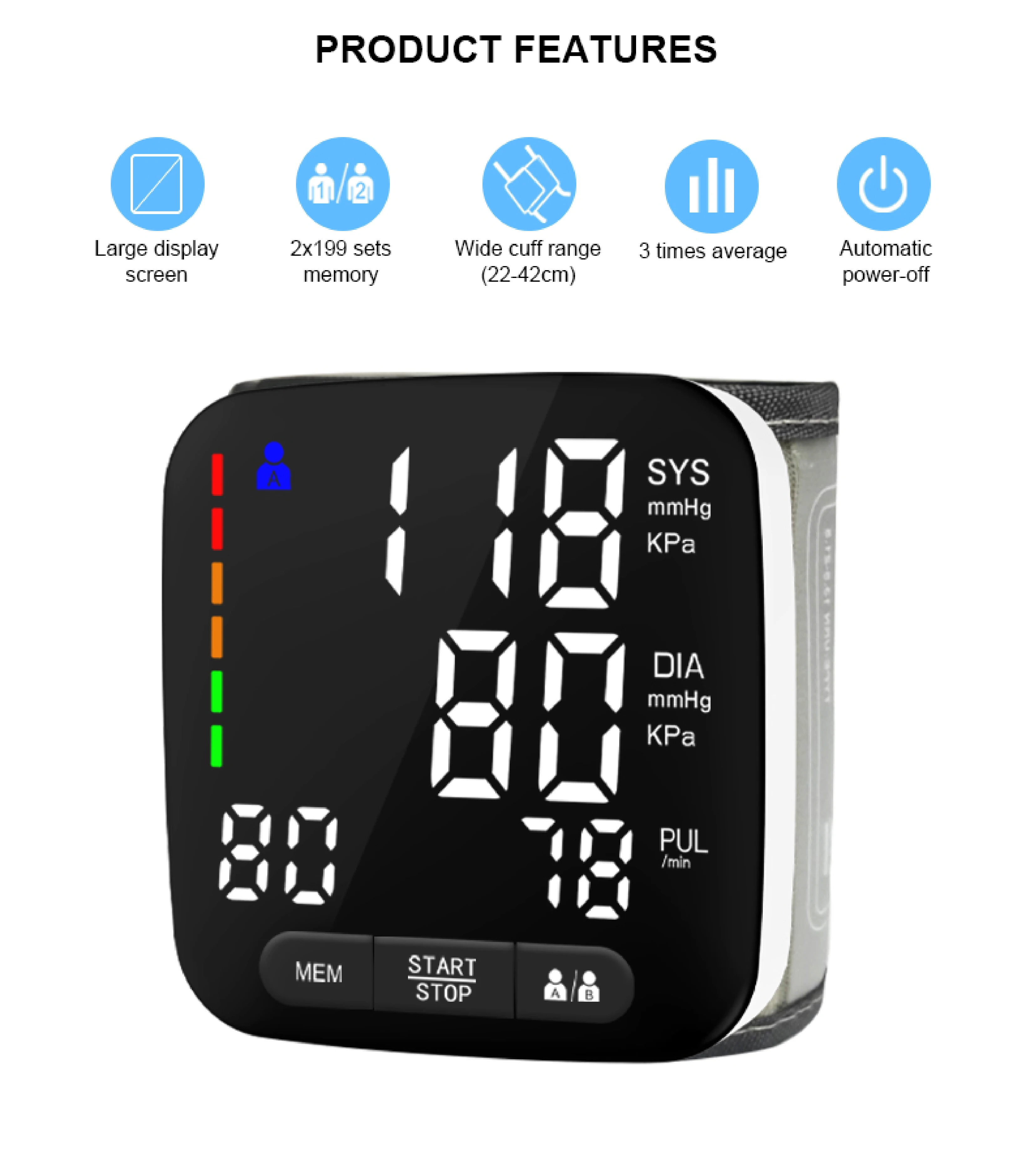 Smart Wrist Digital Electronic Medical Sphygmomanometer Large LCD Screen Measure Blood Pressure Household Heart Rate Monitor