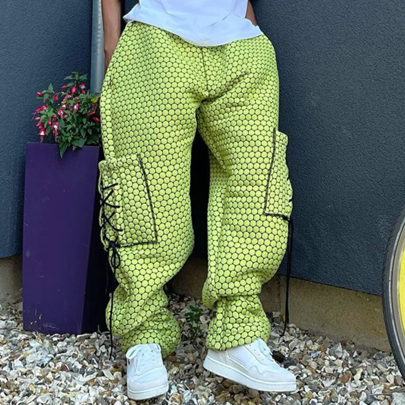 

KOXINVES Hip-hop Women's Cargo Pants 2024 Spring Pocket Street Elastic Waist Drawstring High Waist Loose Casual Trousers WS213