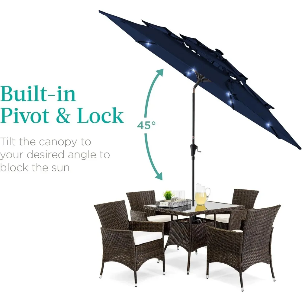 10ft 3-Tier Solar Patio Umbrella, Outdoor Market Sun Shade for Backyard, Deck, Poolside w/ 24 LED Lights, Tilt Adjustment 4