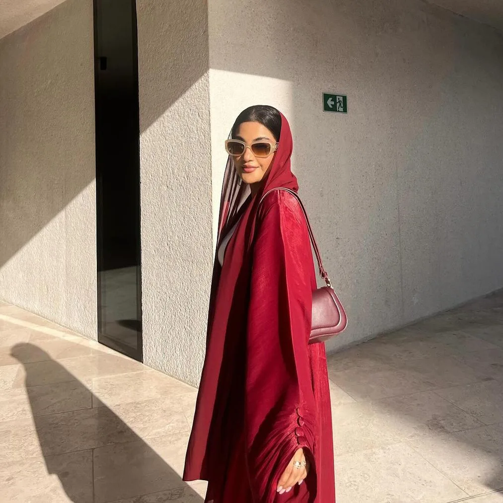 MH30 Premium Eid Abaya | Shiny Open Abaya with Balloon Sleeves-PINK