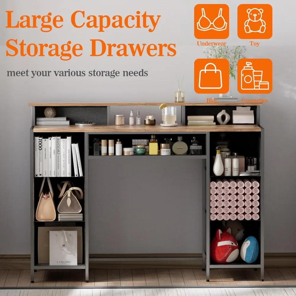 9 Drawer Fabric Dresser with 2 Shelves, Wood Top Metal Frame Floral Pattern Storage Cabinet for Bedroom