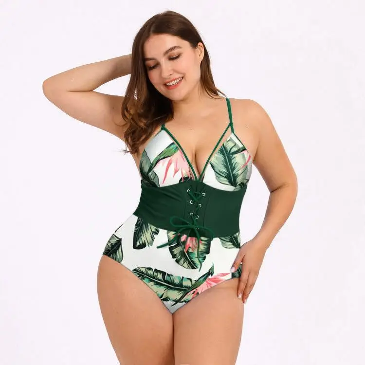 

Printing Flower Bikini Corset Swimwear One Piece Bikini Plus Size Bikini Swimsuit With Bikini Cover Up
