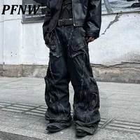 PFNW Niche Design Shaped Deconstructed Stained Straight Jeans Men's High-end Spring Casual Wide Leg Pants Denim Trousers 12C1592 1