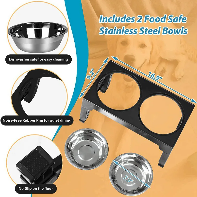 Elevated Dog Feeder Dogs Bowls Adjustable Raised Stand with Double Stainless Steel Food Water Bowls for Small Medium Large Dogs 3
