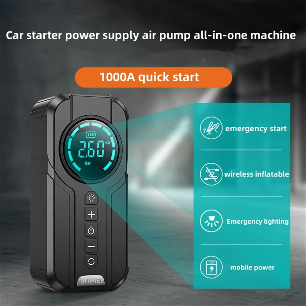 Kaufe Auto Starthilfe Luftpumpe Tragbare Luft Kompressor Multifunktions  Reifen Inflator Auto Tragbare Batterie Starter