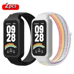 Enhanced Sports Nylon Strap with Protective Bumper Shell Cover for Mi Band 9 active (Black - Seven Colors)
