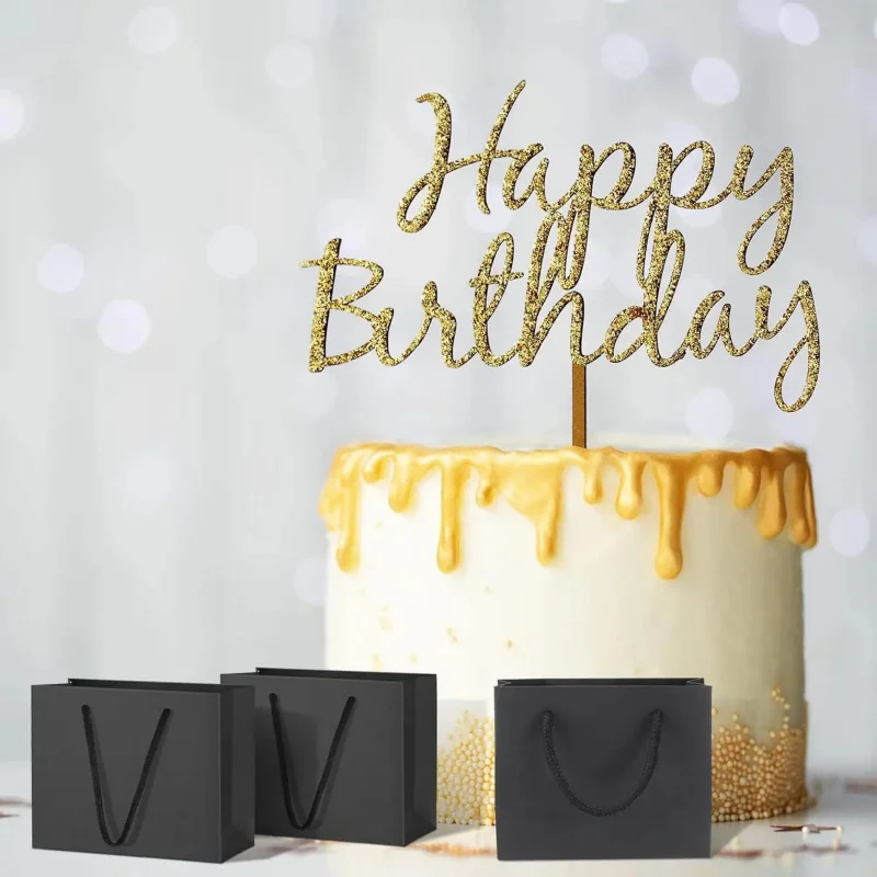 Edle Geschenkverpackung für Partyfavors, Robustes Schwarzes Papier, 10 Stück Tragetaschen mit Griff – Detail 3