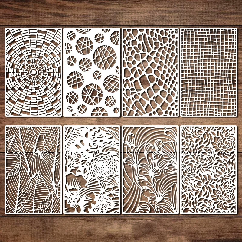 80pcs 질감 꽃 기하학 스텐실 플래너 아트를위한 페인팅 템플릿 DIY 가구 벽 바닥 유리 창문 장식