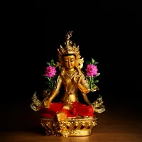 Buddhist Alloy Metal Exquisite Colored Efficacious Tibetan Bodhisattva Green Tara Buddha Gilding Statue Putting Decorations 1