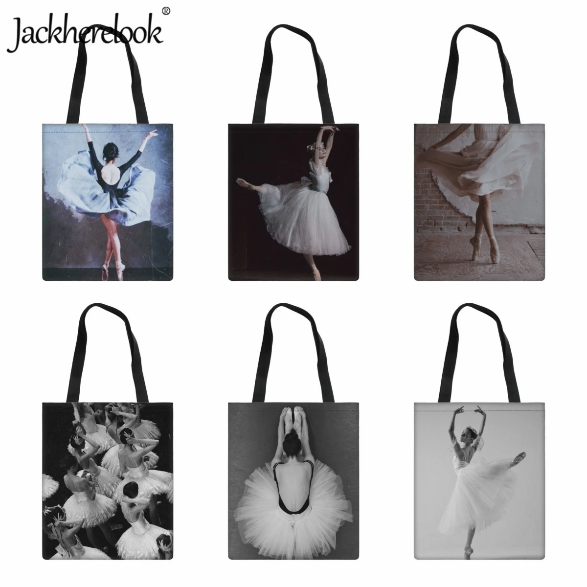 

Jackherelook Artistic Ballerina Pattern Fashion Ladies Shoulder Bag Canvas Handbag Women's Retro Classic Tote Bag Holiday Gift