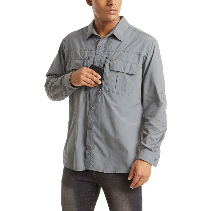 Trainiing Hiking Shirts Men Long Sleeve Cargo Work Shirts Summer Outdoor Quick Dry Hunting Shirt mens long sleeve shirts