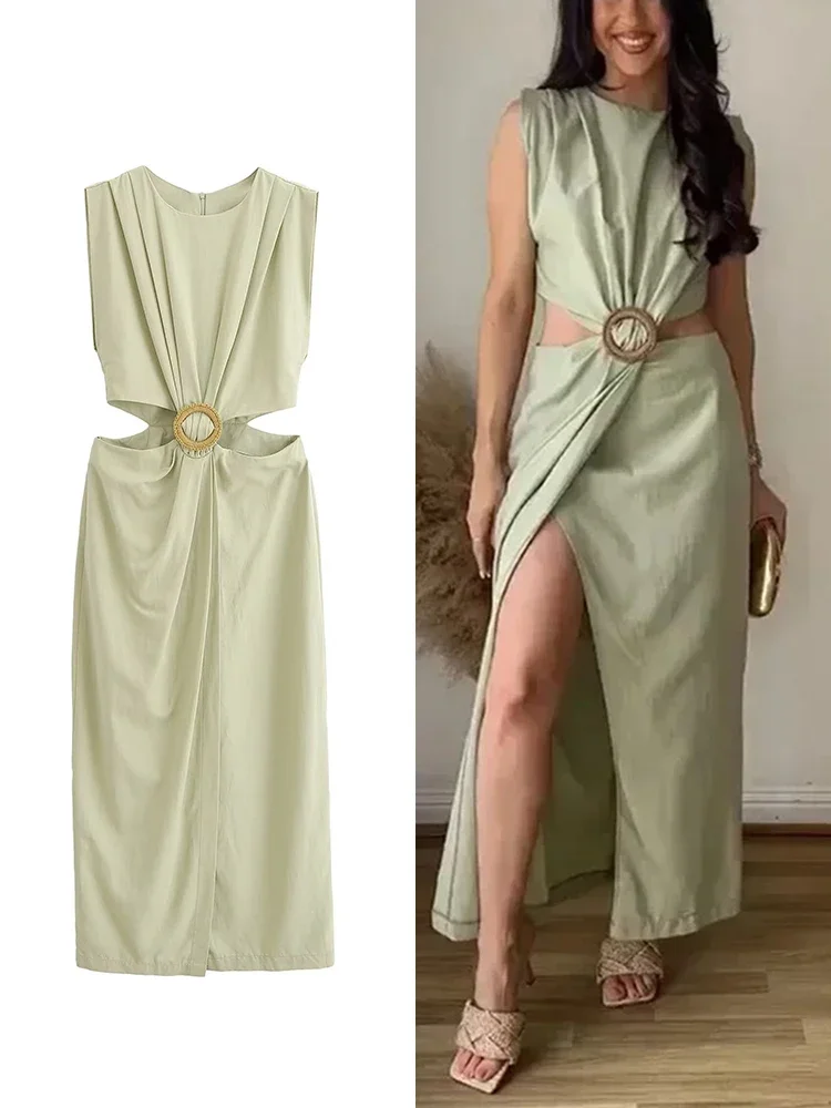 Women's Hand-woven Tassel Dress Creative Beach Travel Sexy Split Chest Wrap