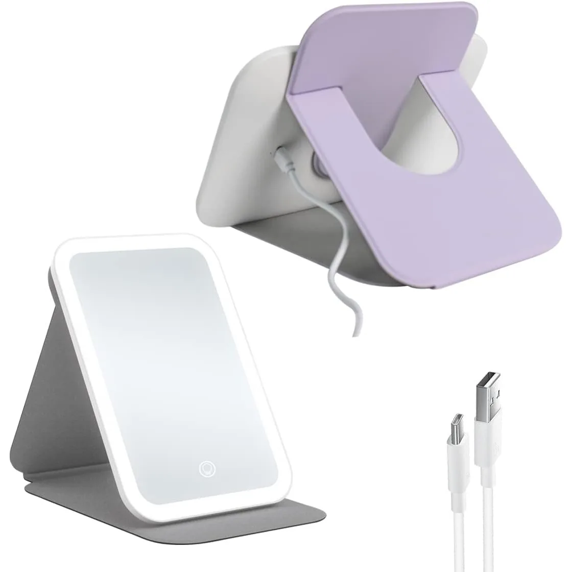 

Складное зеркало для макияжа со светодиодной подсветкой, 3 цвета, USB, перезаряжаемое портативное Компактное дорожное Зеркало для туалетного столика, косметическое зеркало с сенсорным экраном