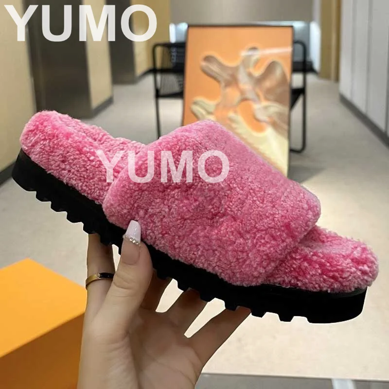 

Women Autumn Winter Open Toe Fur Slippers Size 41 Fashion Solid Outdoor Casual Leisure Warm Comfortable Mules Luxury Designer