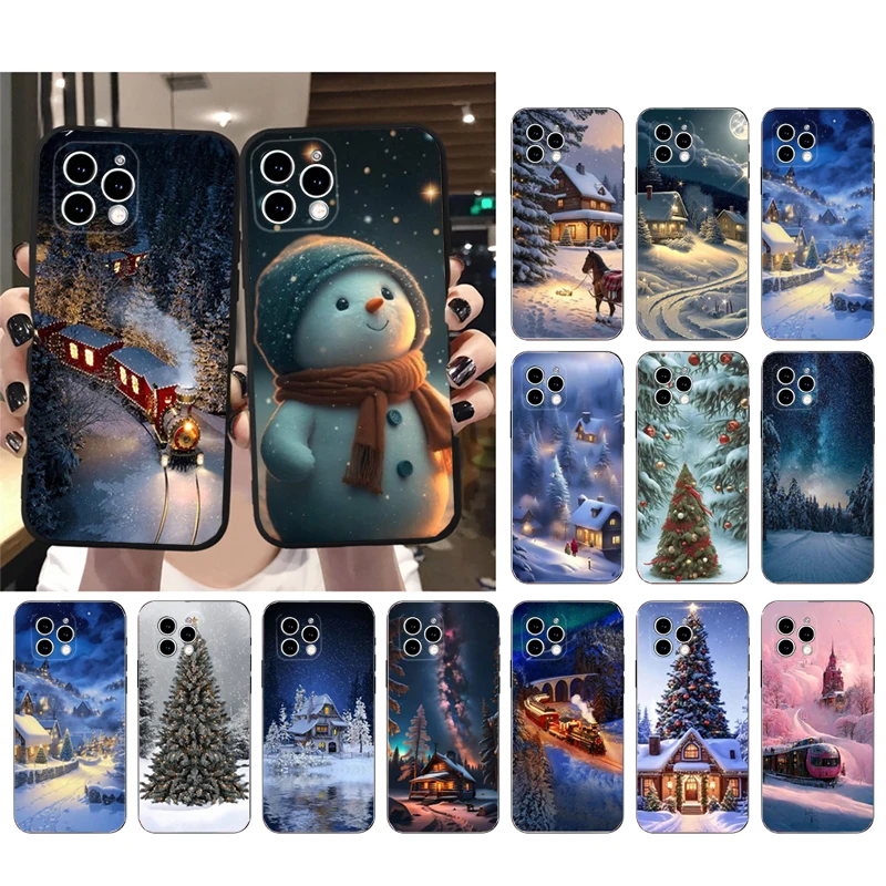 Snow Winter Train Christmas Tree Phone Case Per Iphone 15 14 Pro Max 13 12 11 Pro Max Xsmax Xr 12 13 Mini 7 8 Xr Shell