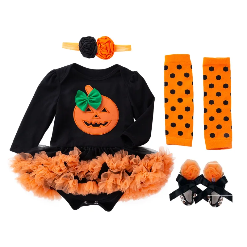 Baby Girl Cute Long Sleeve Romper Halloween Baby Costume Pumpkin Dress