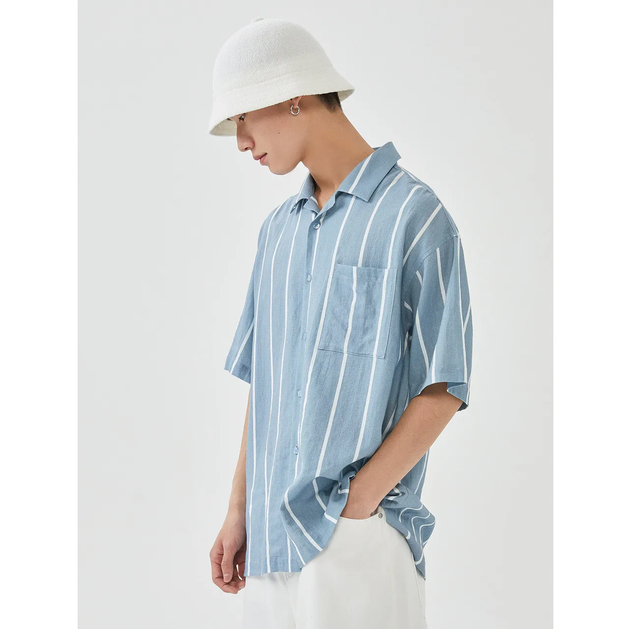 Metersbonwe Basic Stripe Shirt Men Summer Short Sleeve Shirts Loose Student Leisure Shirt Male Handsome Tee Brand Street Tops