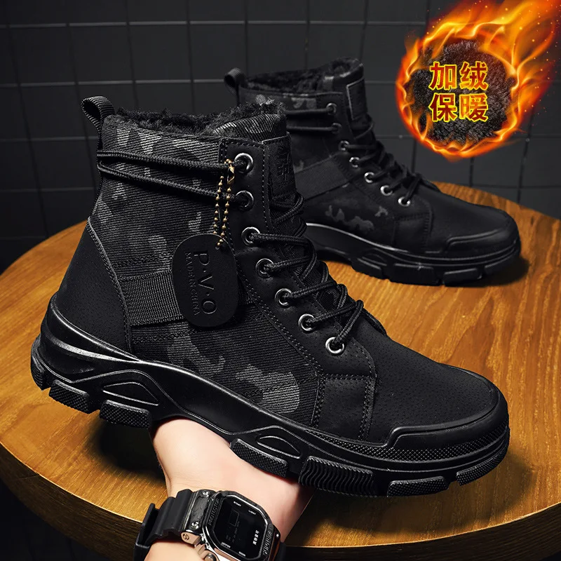 Men's Camouflage Shoes Cowboy Boots Popular Cotton Footwear Winter Casual Warmth Martin Boots Cotton Desert Boots for Men