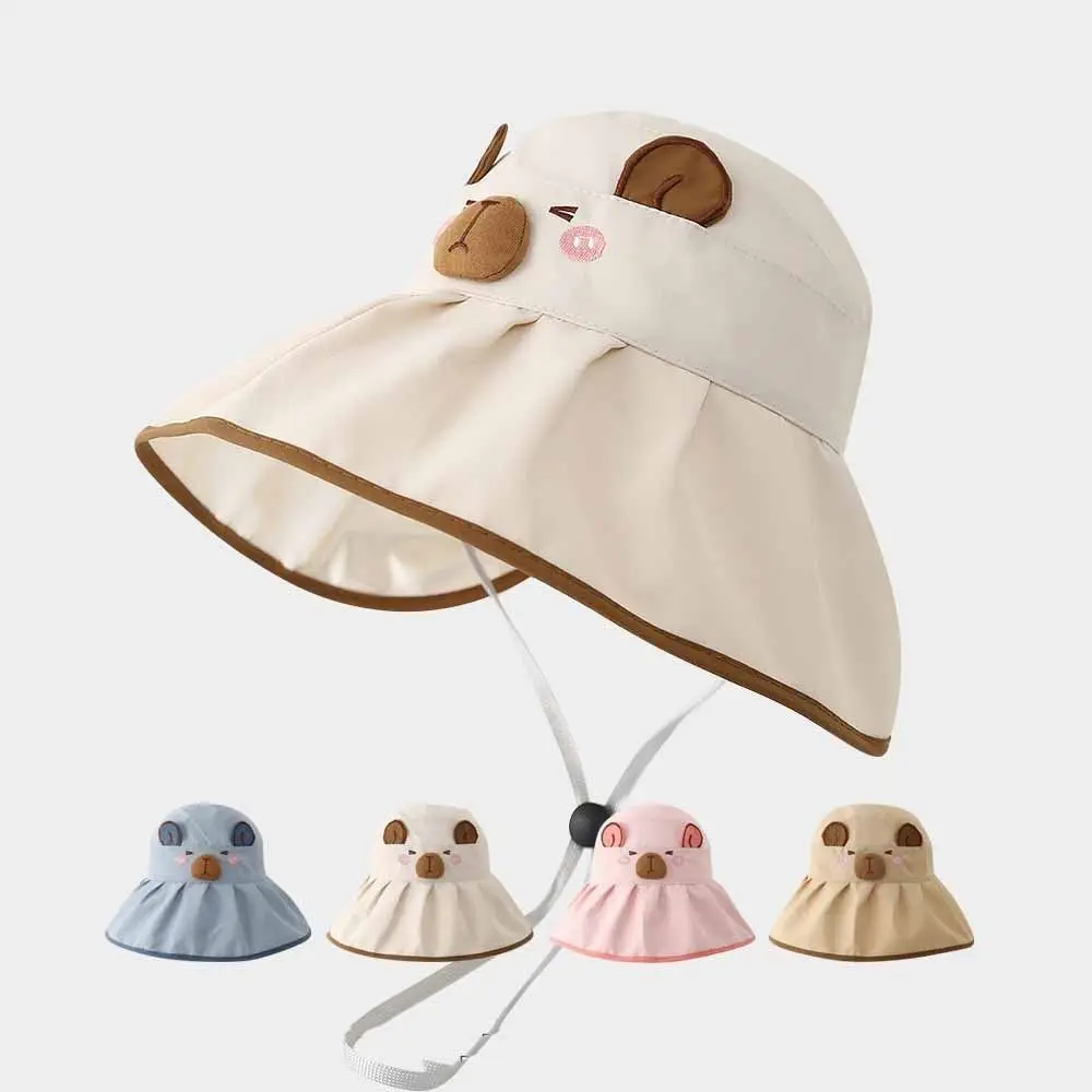 Korean Style Cartoon Capybara Bucket Hat Solid Color Shading Hat Summer Kid Sunhat Anti-UV Sun Hat Quick-dry