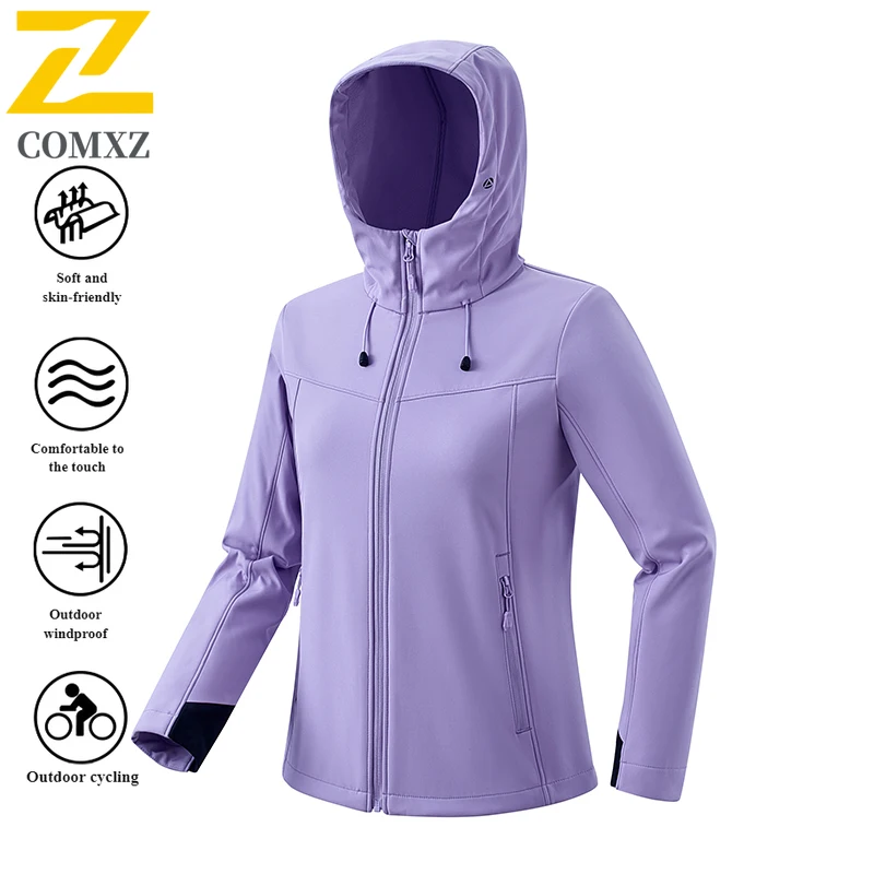 EiAO Softshell Windbreaker Couple's Fleece-Lined Hooded Jacket Waterproof Windproof Outdoor Coat for Hiking Camping Fishing