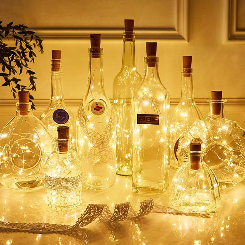 LED Solar String Girlande Lichter Im Freien Wasserdichte Kupferdraht Flaschenverschluss Geformt 1M Fee Licht Dekor Für Hochzeit Weihnachten