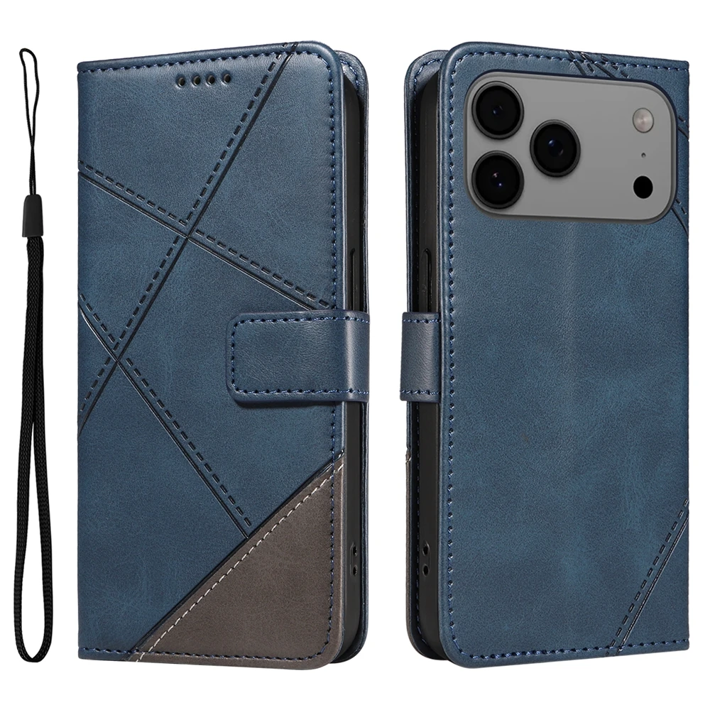 Magnetic Leather Wallet Phone Case with Grid Design