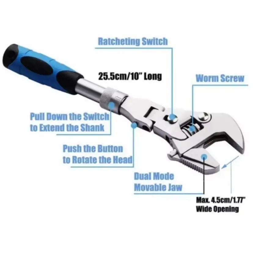 1 Pcs Multi Functional Five In One 10 Inch Extendable Adjustable Wrench Foldable Shaking Head Ratchet Wrench