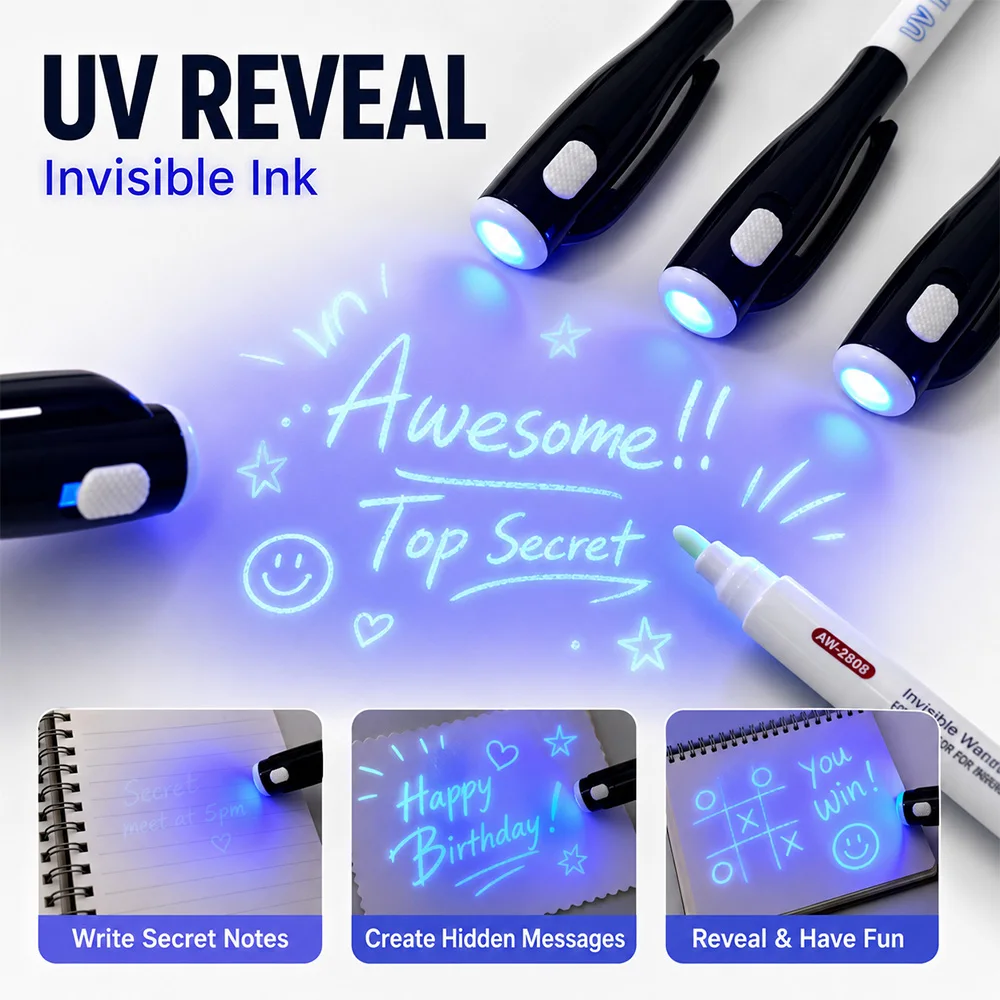 12 Pcs UV 보이지 않는 잉크 펜 UV 라이트 사라지는 마커 완벽한 공예 만들기 메모 기록 낙서 일일 문구 용품