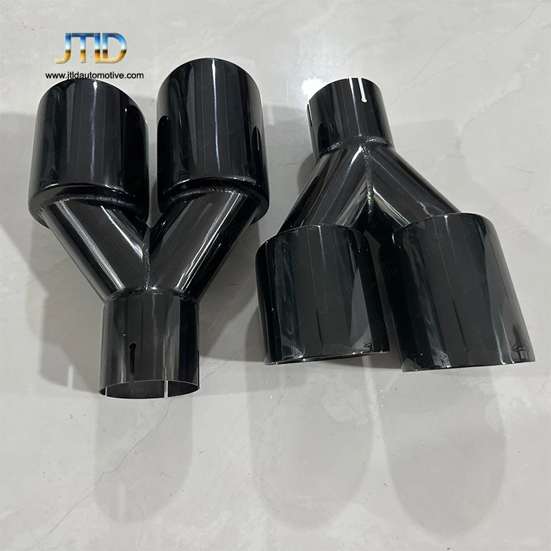 

63-89 Dual outlets Y Type Muffler exhaust tip for universal long and short style bright black plat ed outside with small hole