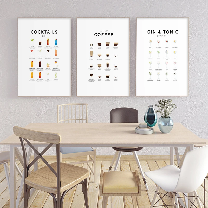 Modern Vodka Cocktail Coffee Gin & Tonic Poster E Stampa Canvas Painting Wall Art Picture For Living Room Restaurant Decor