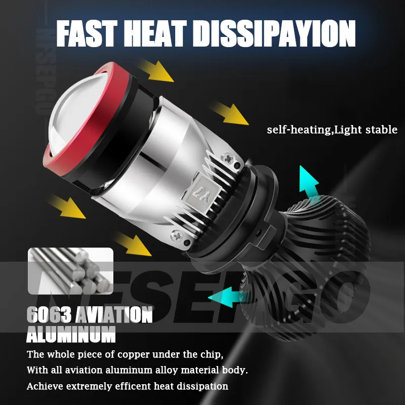 2pcs H4 LED Projector Mini Lens Auto H4 LED Headlight Bulbs Kit High Beam Low Beam 120W Turbo Fan