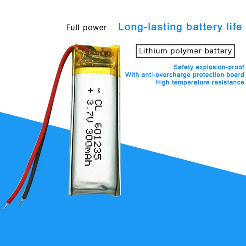 

3.7V 300mAh 601235 Rechargeable Lithium Polymer Battery For MP3 MP4 GPS Reading Pen Bluetooth Headset Speaker Lipo Cell