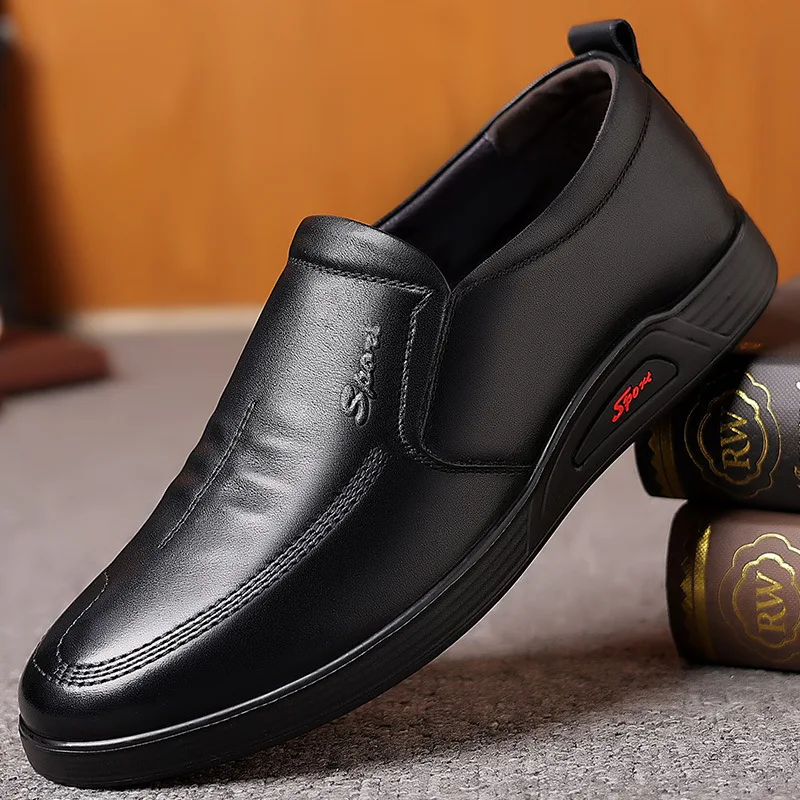 Business Men Genuine Leather Handmade Shoes Anti-slip Rubber Outsole ...
