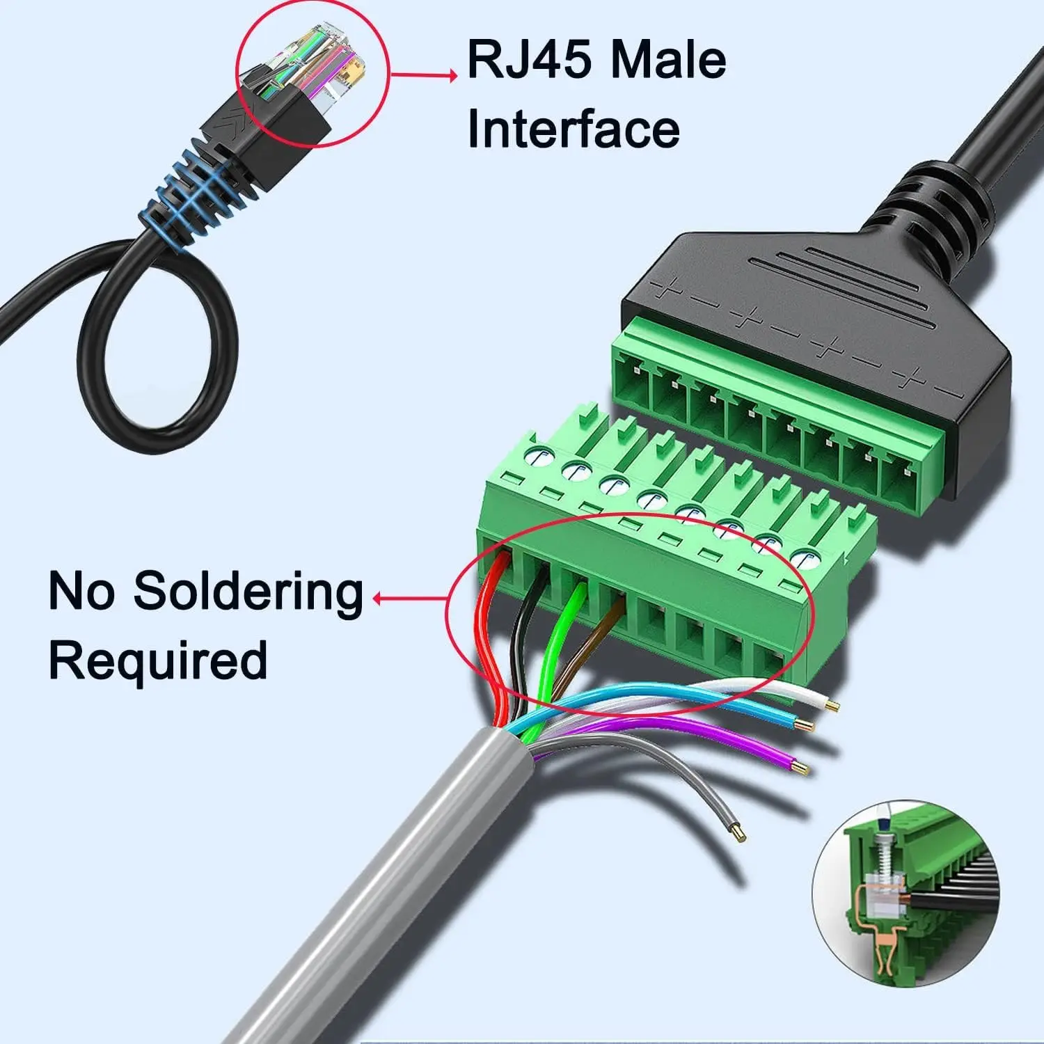 RJ45 남성-8핀 나사 단자 어댑터 RJ45 8p8c-8핀 볼트 단자 커넥터 (Cat 5 Cat5e 이더넷 연장 어댑터용)