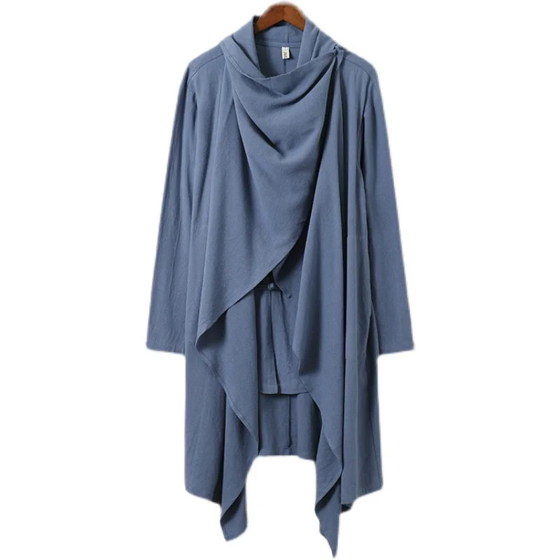 Men's Harakuju Irregular Linen Cape Long Windbreakers Baggy Handsome Cool Trench Chinese Style Cloak Spring Autumn trench coat casual men jacket
