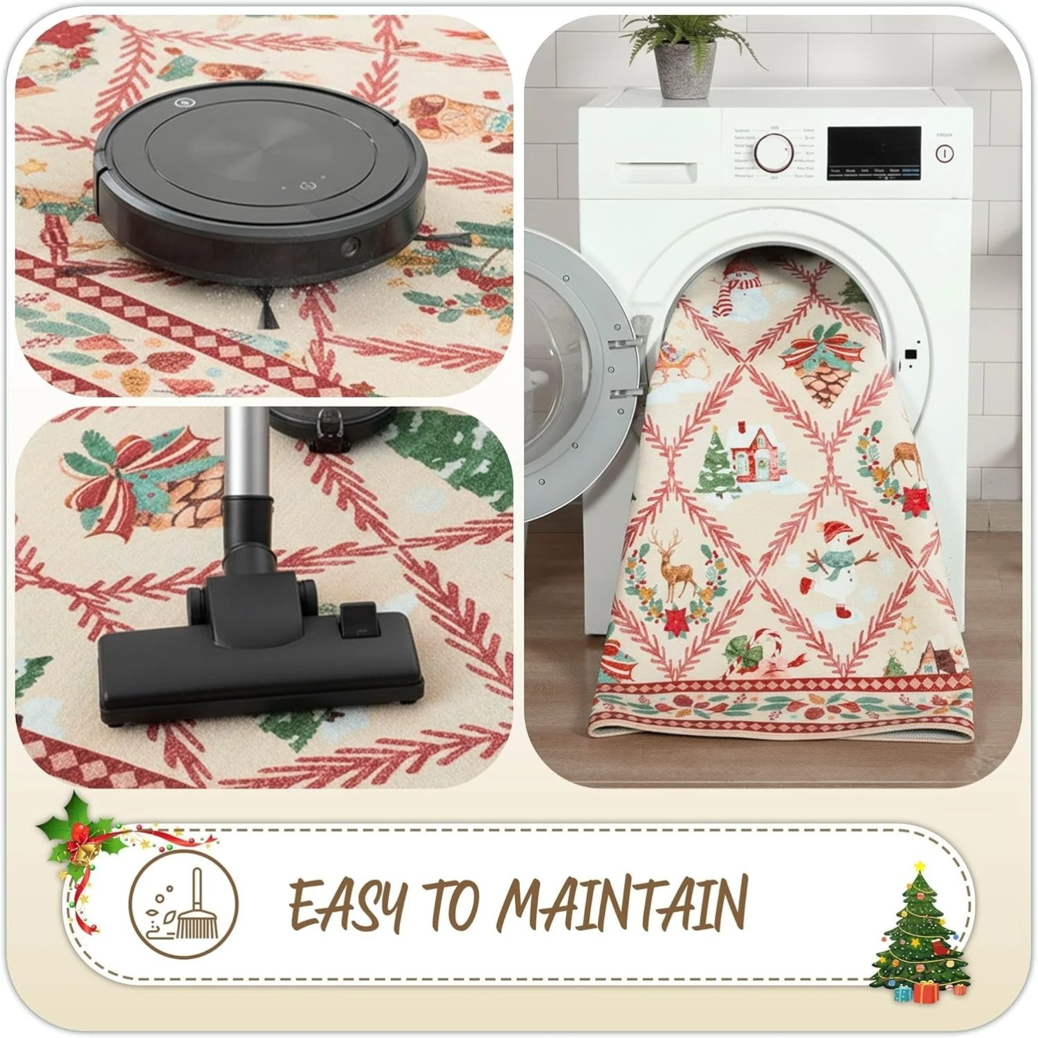 Christmas Living Room Carpet Machine Washable Non-slip Bedroom Rug Snowman Green Plant Pattern Dining Room Mat 러그 Ковер Alfombra