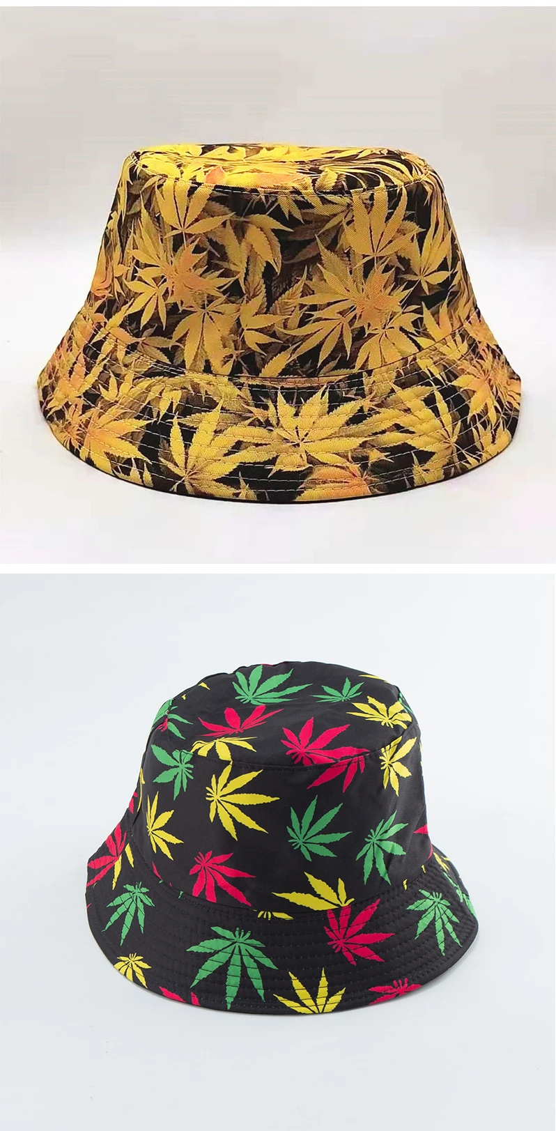 straw bucket hat New Women's Maple Leaf Panama Bucket Hat Personality Couple Foldable Double-sided Basin Cap Men Hip Hop Flattop Fisherman Hats pink fur bucket hat