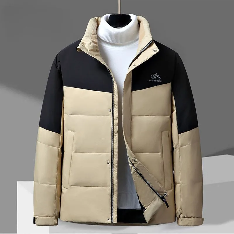 2023 New Men Down Jacket Winter Coat Short Stand Collar Loose Parkas Contrast Color Stitching Outwear Warm Leisure Overcoat