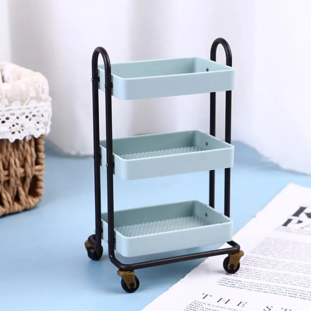 6 Styles 1:12 Dollhouse Trolley With Wheel Plastic Dining Cart House Decor Gift Storage Shelf Model