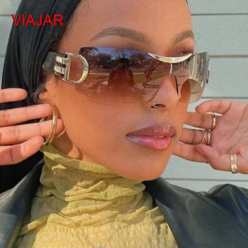 

Oversize Rimless Sunglasses Women 2024 Trendy Designer Cycling Goggle Sun Glasses 2000'S One Piece Glasses Shades Y2k Eyewear