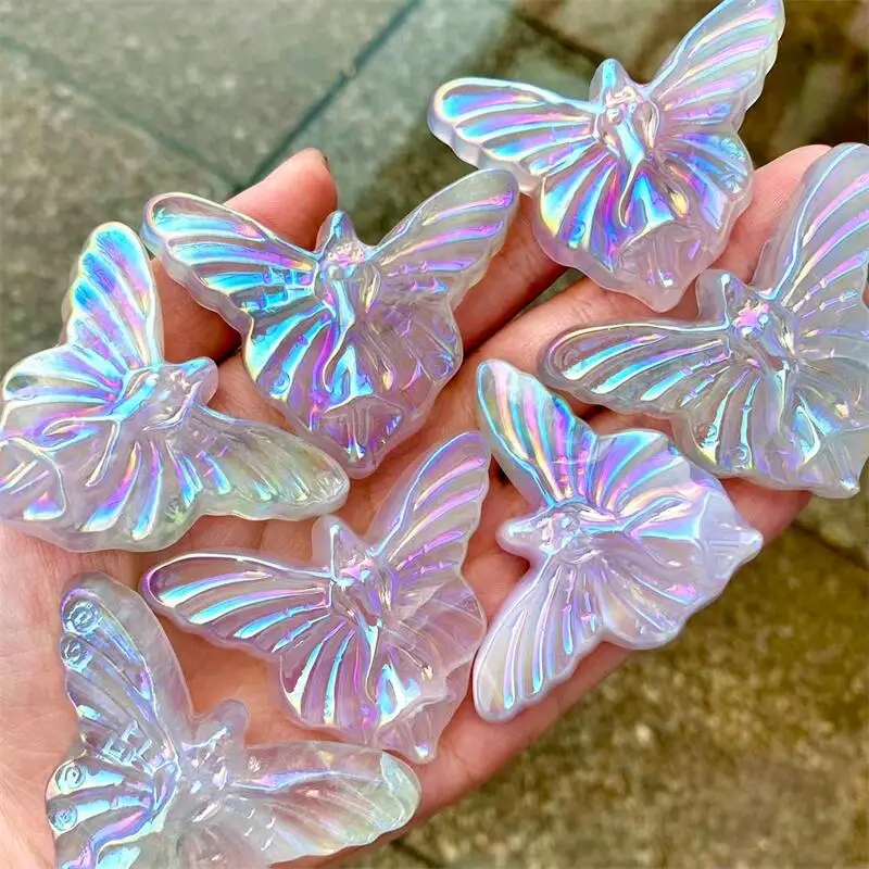 

5.5cm Natural Aura Fluorite Butterfly Fairy Carving Crystal Crafts Home Decoration Healing Gemstone Collection Holiday Gift 1PCS