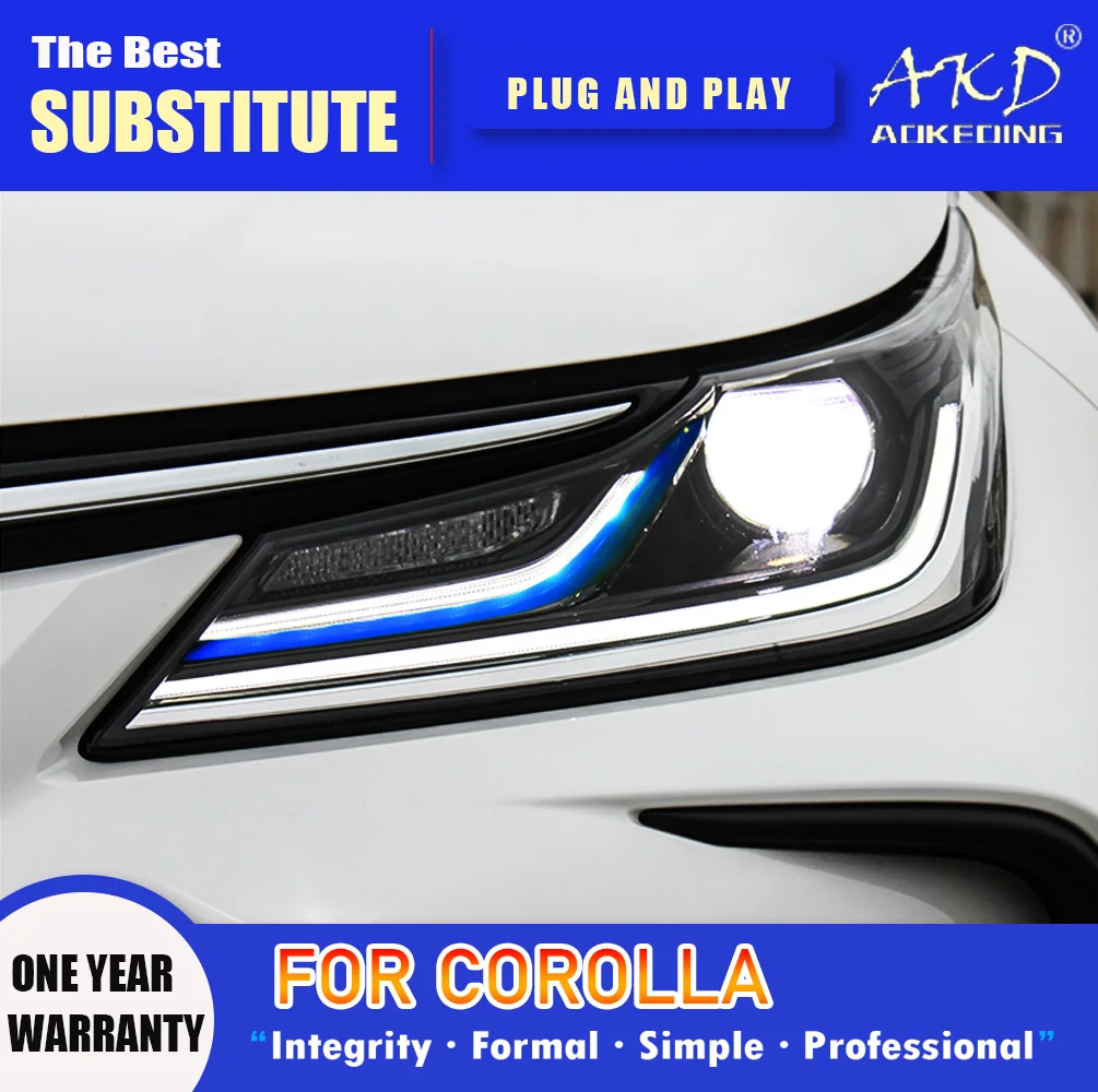 

AKD Head Lamp for Toyota Corolla LED Headlight 2019-2021 Headlights Corolla DRL Turn Signal High Beam Angel Eye Projector Lens