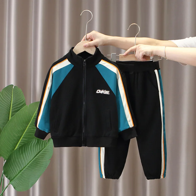 

2023 New Spring Autumn Boy Clothing Set Patchwork Zipper Coats + Pants 2Pcs Outfit Children Tracksuit For Kids Sports Sets