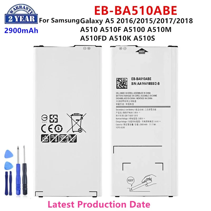 

Brand New EB-BA510ABE 2900mAh Battery For Samsung Galaxy A5 2016/2015/2017/2018 A510 A510F A5100 A510M A510FD A510K +Tools