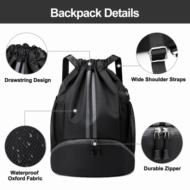 Basketball bag, swimming bag, dry wet separation women's storage bag, sports backpack, training and fitness drawstring backpack 4